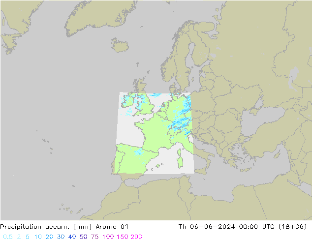 Precipitation accum. Arome 01 Th 06.06.2024 00 UTC