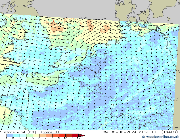 Rüzgar 10 m (bft) Arome 01 Çar 05.06.2024 21 UTC