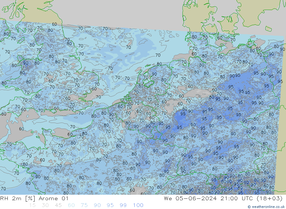 RH 2m Arome 01 Mi 05.06.2024 21 UTC