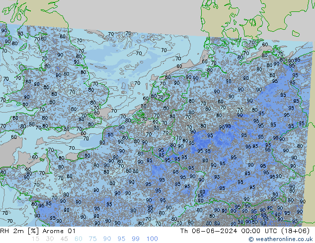 RH 2m Arome 01 Th 06.06.2024 00 UTC