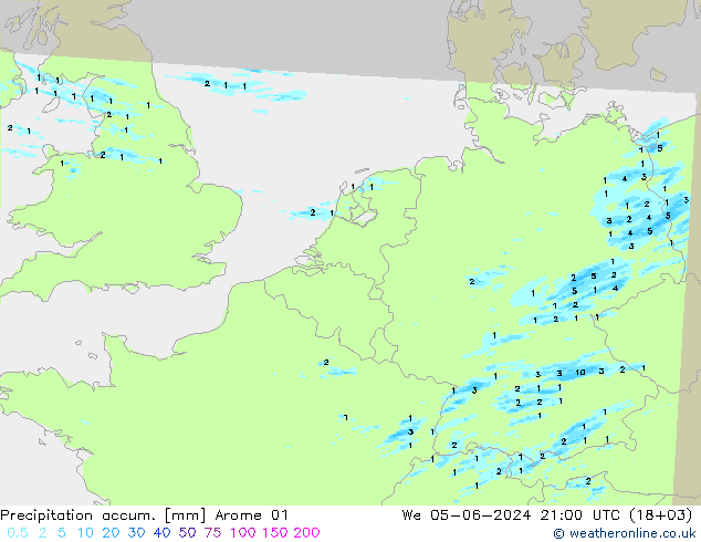 Precipitation accum. Arome 01 St 05.06.2024 21 UTC
