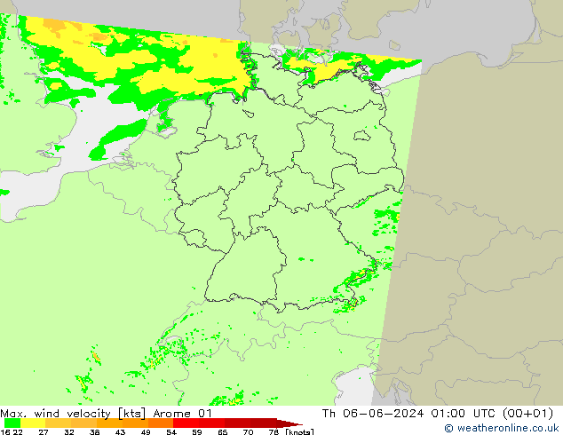 Maks. Rüzgar Hızı Arome 01 Per 06.06.2024 01 UTC