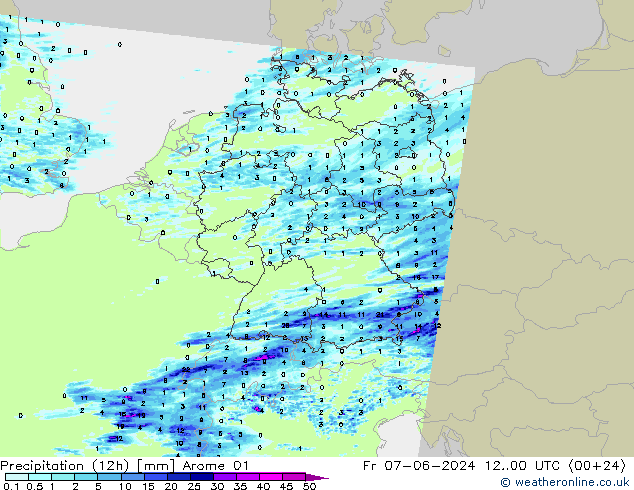 Précipitation (12h) Arome 01 ven 07.06.2024 00 UTC