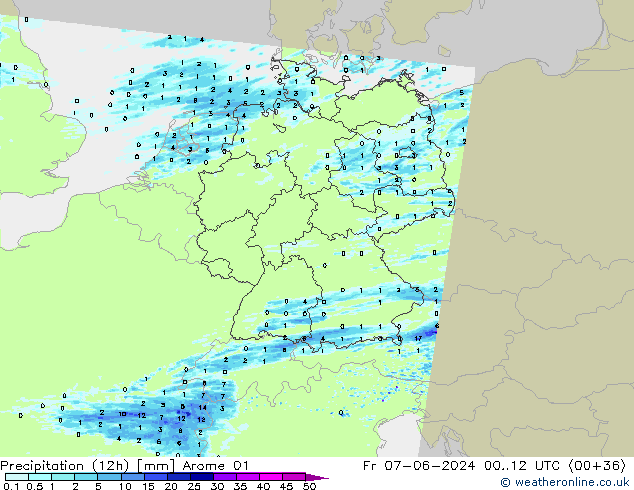 Precipitazione (12h) Arome 01 ven 07.06.2024 12 UTC