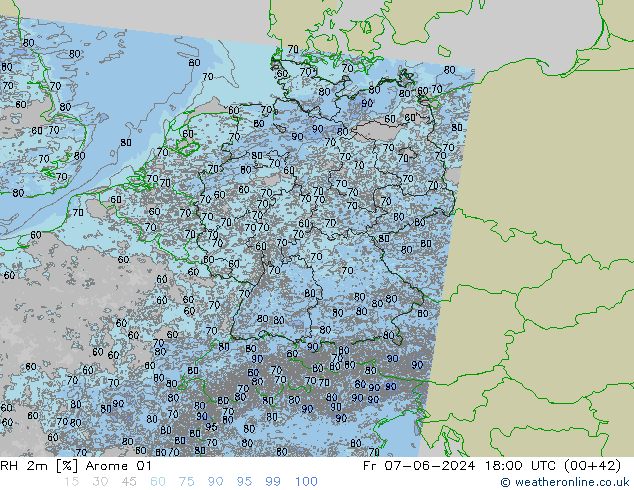 RH 2m Arome 01 Fr 07.06.2024 18 UTC