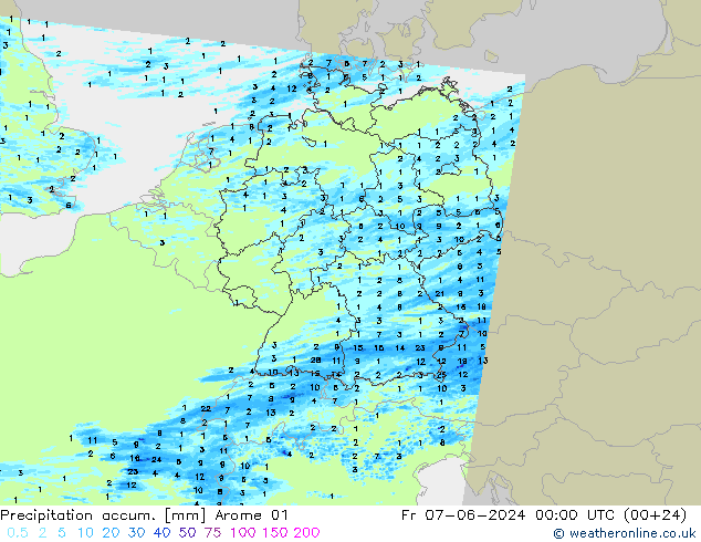 Précipitation accum. Arome 01 ven 07.06.2024 00 UTC