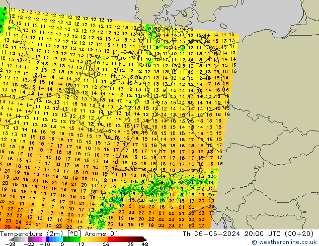 Temperature (2m) Arome 01 Th 06.06.2024 20 UTC