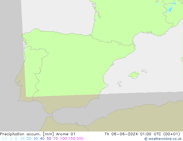 Precipitación acum. Arome 01 jue 06.06.2024 01 UTC