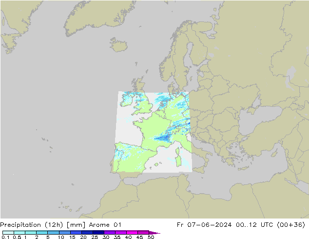 Precipitation (12h) Arome 01 Fr 07.06.2024 12 UTC