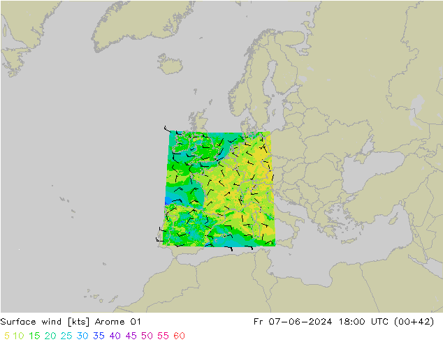 Bodenwind Arome 01 Fr 07.06.2024 18 UTC