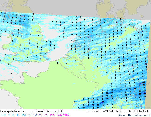 Precipitation accum. Arome 01 Fr 07.06.2024 18 UTC
