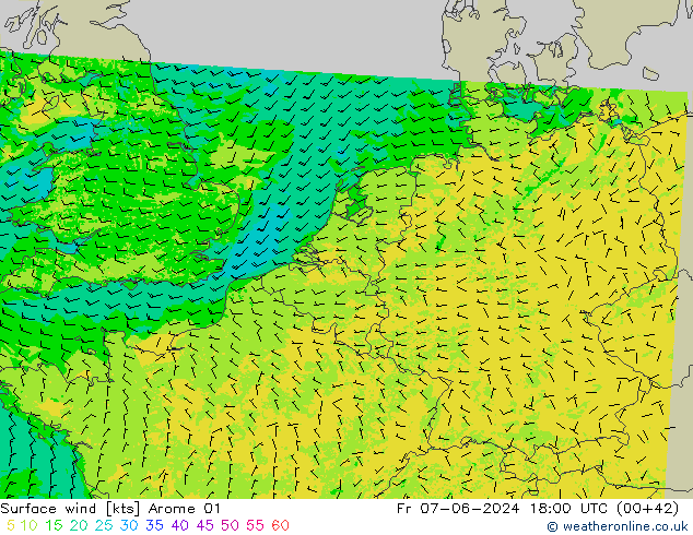 Surface wind Arome 01 Fr 07.06.2024 18 UTC