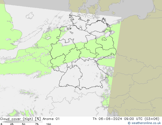 Bewolking (Hoog) Arome 01 do 06.06.2024 09 UTC