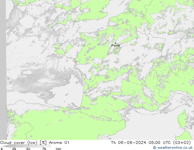 Bewolking (Laag) Arome 01 do 06.06.2024 05 UTC