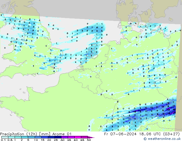 Precipitação (12h) Arome 01 Sex 07.06.2024 06 UTC