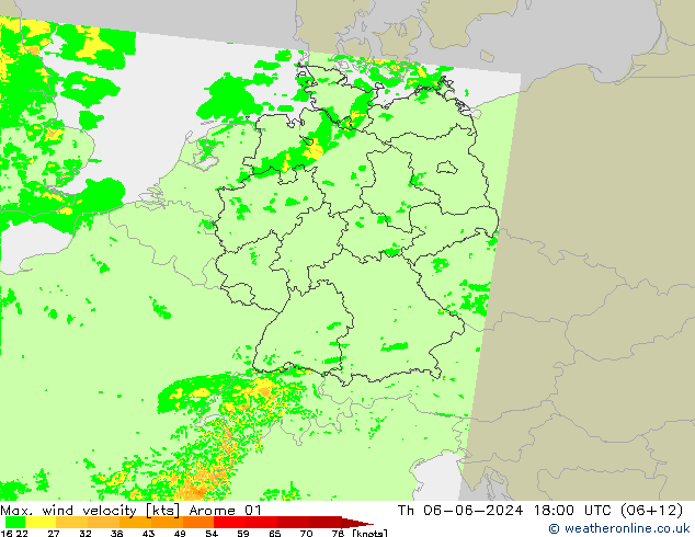 Max. wind velocity Arome 01 Th 06.06.2024 18 UTC