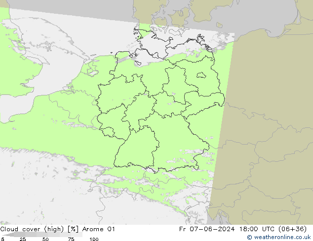 Bewolking (Hoog) Arome 01 vr 07.06.2024 18 UTC