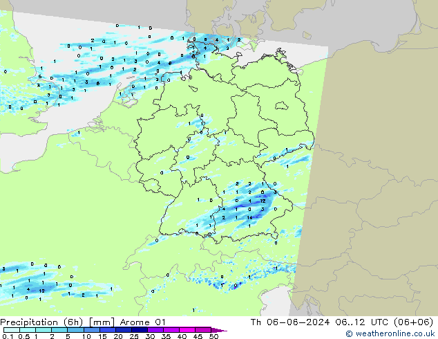 Precipitation (6h) Arome 01 Th 06.06.2024 12 UTC