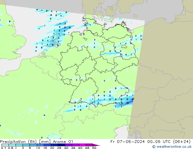 Precipitation (6h) Arome 01 Fr 07.06.2024 06 UTC