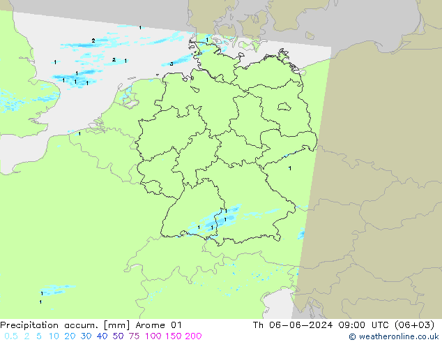 Precipitation accum. Arome 01 чт 06.06.2024 09 UTC