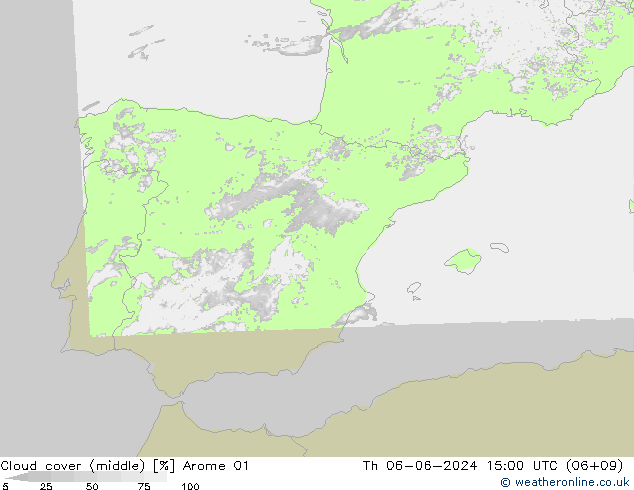 Nubes medias Arome 01 jue 06.06.2024 15 UTC