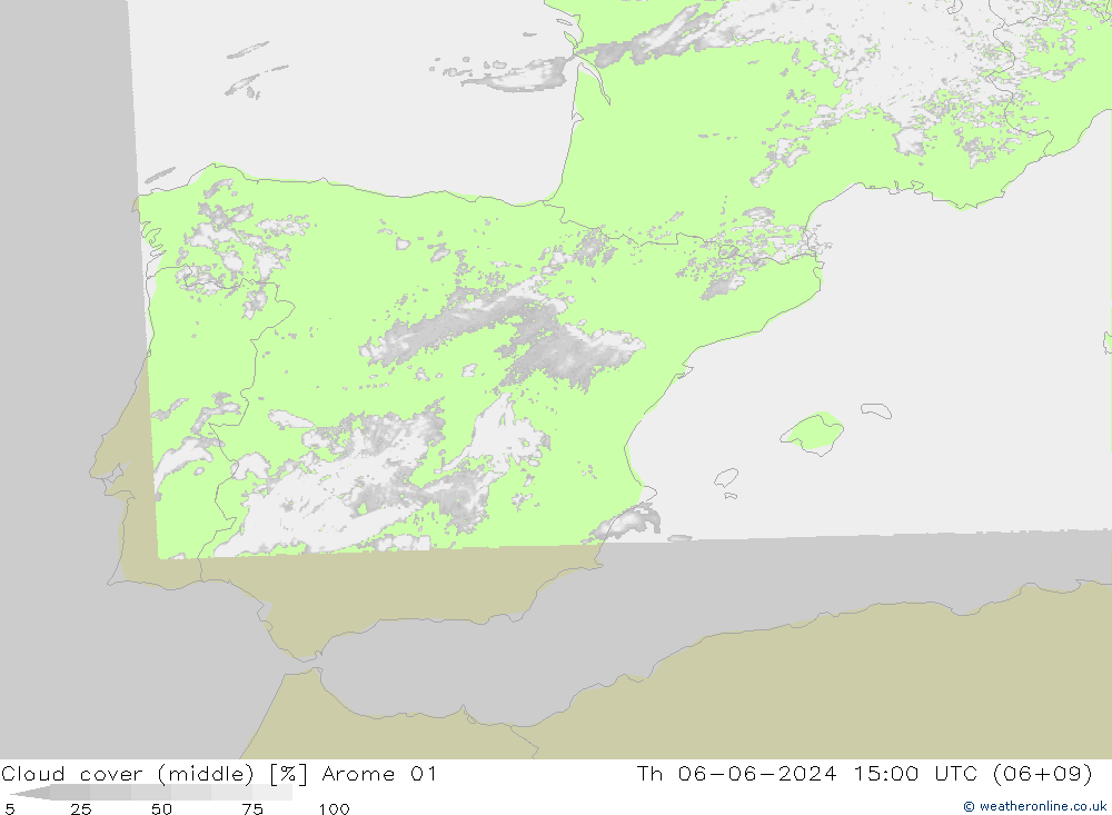 Nubes medias Arome 01 jue 06.06.2024 15 UTC