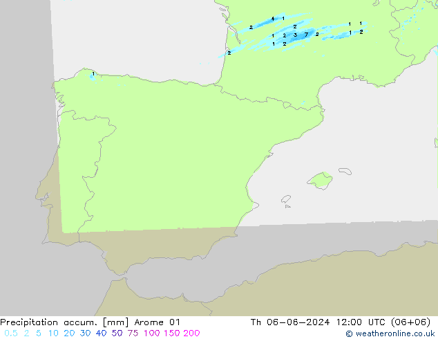 Precipitation accum. Arome 01 Th 06.06.2024 12 UTC