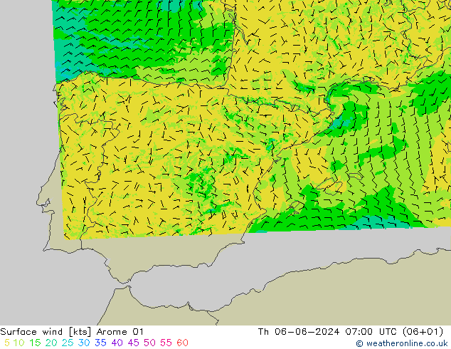 Surface wind Arome 01 Th 06.06.2024 07 UTC