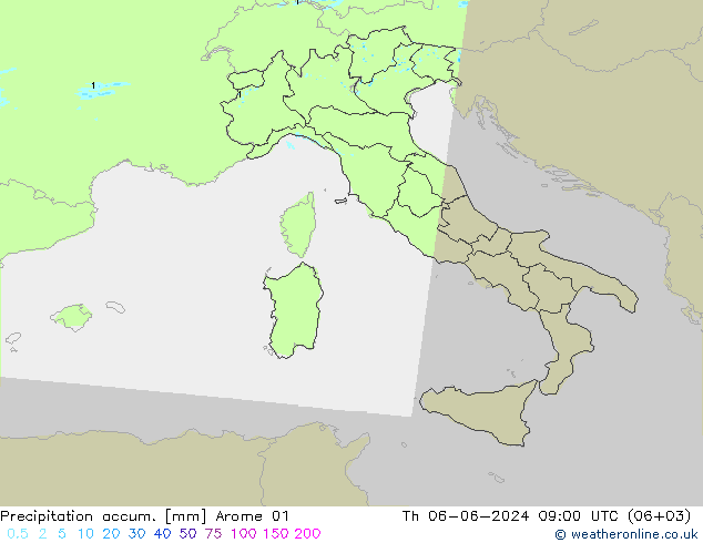 Precipitation accum. Arome 01 Th 06.06.2024 09 UTC