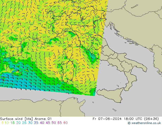 Surface wind Arome 01 Fr 07.06.2024 18 UTC