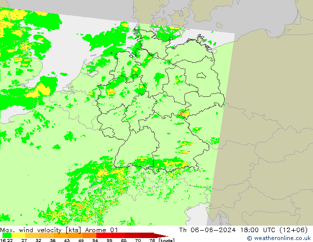 Max. wind velocity Arome 01  06.06.2024 18 UTC