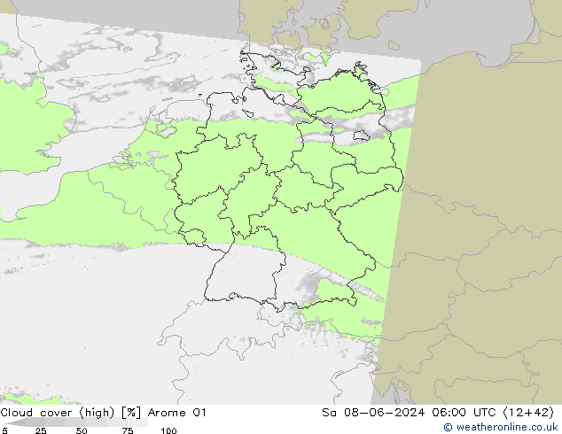 Nuages (élevé) Arome 01 sam 08.06.2024 06 UTC