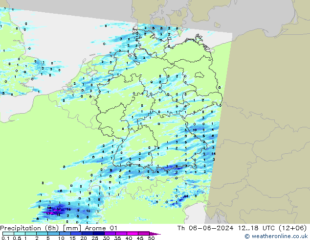 Precipitation (6h) Arome 01 Th 06.06.2024 18 UTC