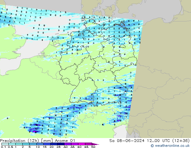 Precipitation (12h) Arome 01 Sa 08.06.2024 00 UTC