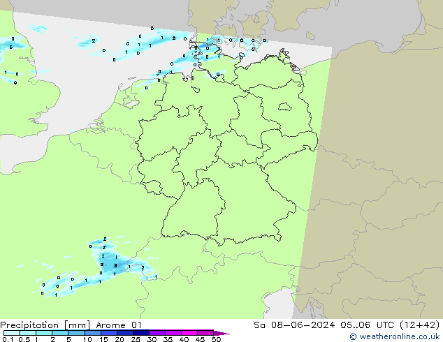 Srážky Arome 01 So 08.06.2024 06 UTC