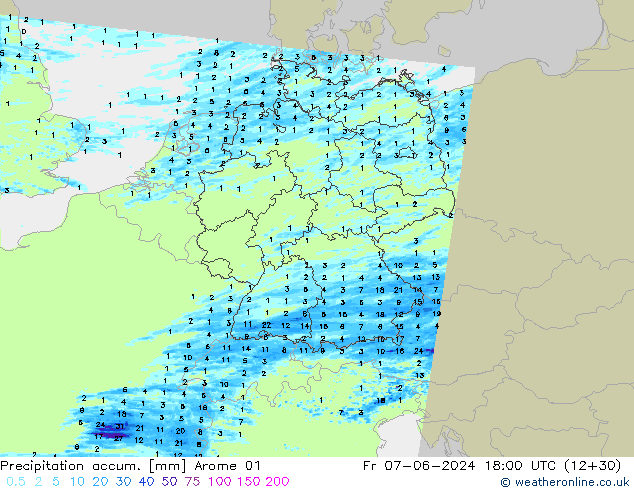 Precipitation accum. Arome 01 Fr 07.06.2024 18 UTC