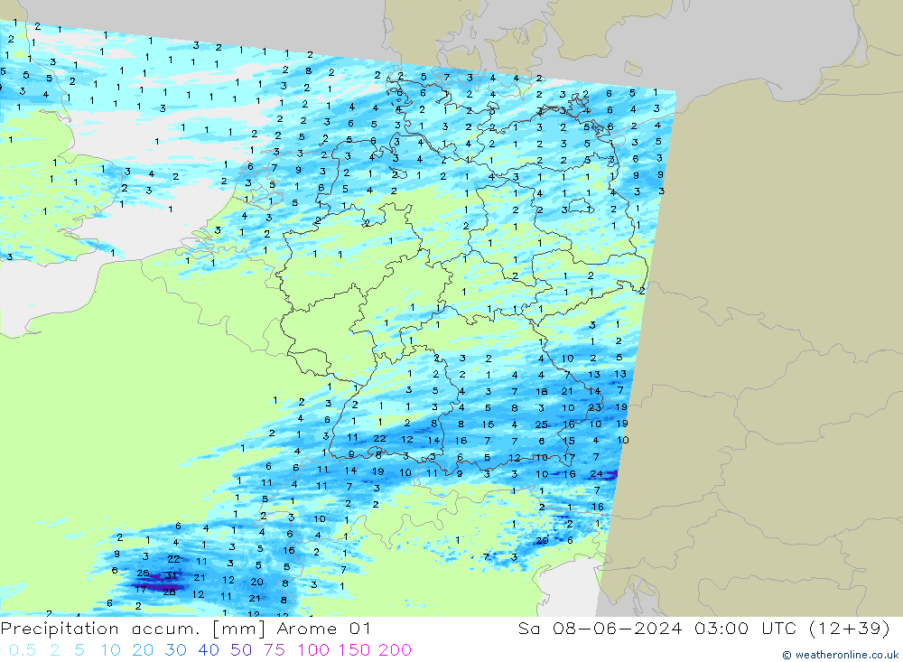 Précipitation accum. Arome 01 sam 08.06.2024 03 UTC