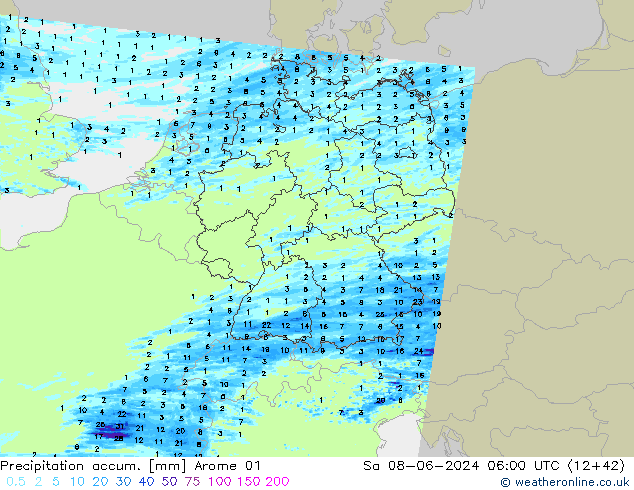 Precipitation accum. Arome 01 Sa 08.06.2024 06 UTC