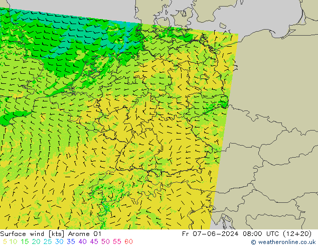 Bodenwind Arome 01 Fr 07.06.2024 08 UTC