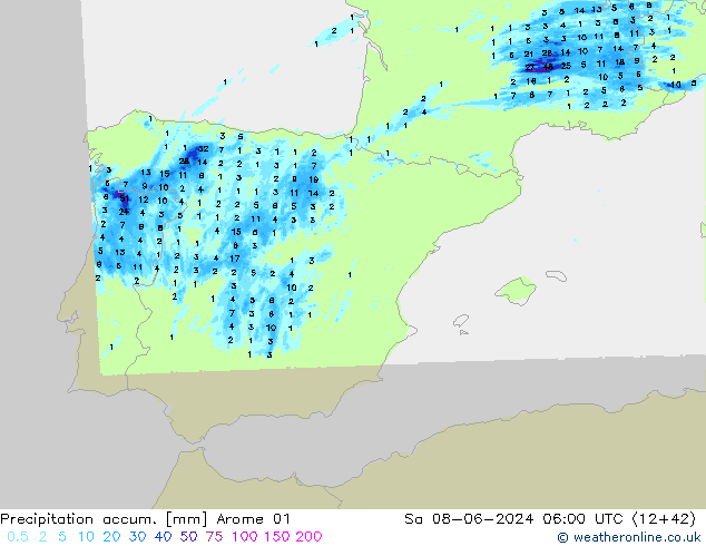 Precipitation accum. Arome 01 Sa 08.06.2024 06 UTC