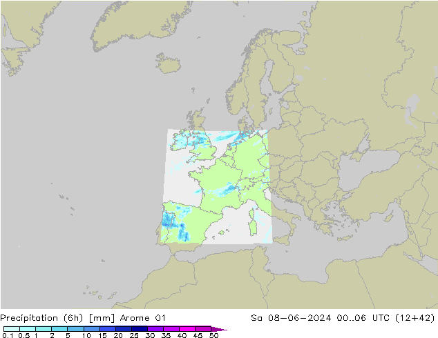 Precipitazione (6h) Arome 01 sab 08.06.2024 06 UTC
