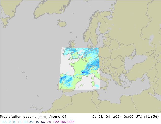 Précipitation accum. Arome 01 sam 08.06.2024 00 UTC