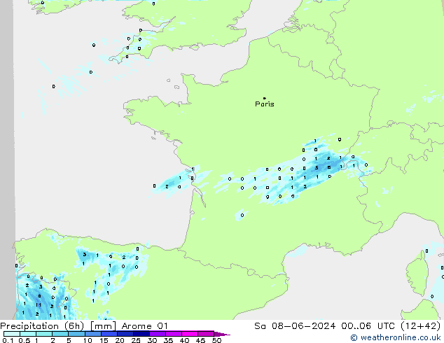 Precipitação (6h) Arome 01 Sáb 08.06.2024 06 UTC