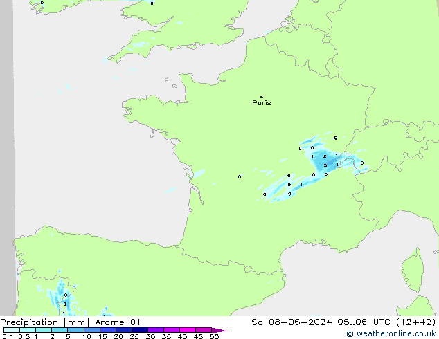 Niederschlag Arome 01 Sa 08.06.2024 06 UTC