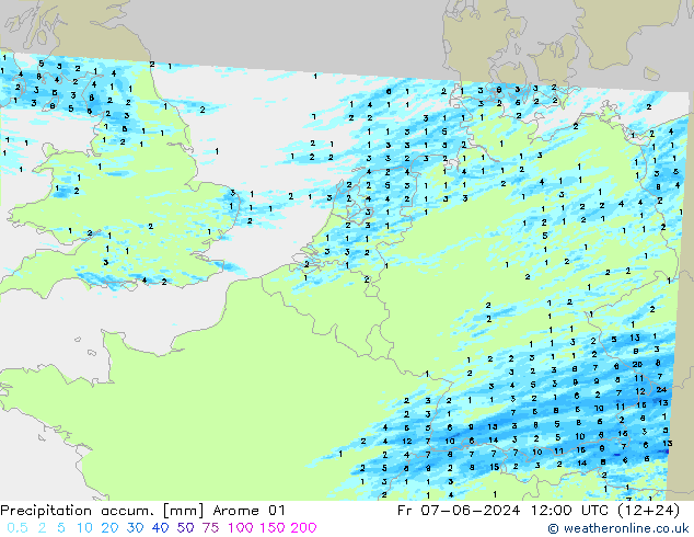 Nied. akkumuliert Arome 01 Fr 07.06.2024 12 UTC