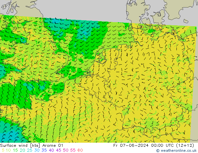 ветер 10 m Arome 01 пт 07.06.2024 00 UTC