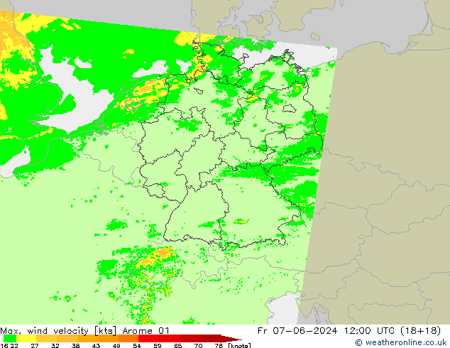 Max. wind velocity Arome 01 Fr 07.06.2024 12 UTC