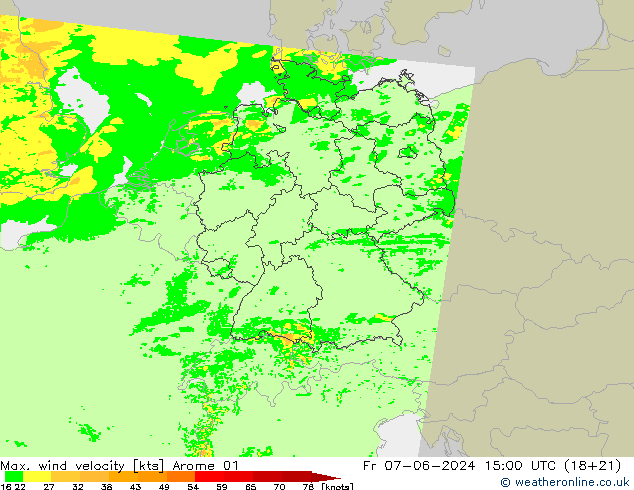 Max. wind velocity Arome 01 пт 07.06.2024 15 UTC