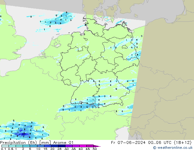 осадки (6h) Arome 01 пт 07.06.2024 06 UTC