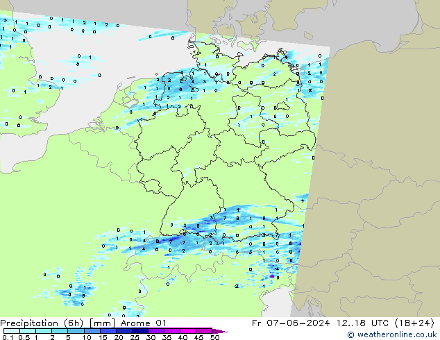 осадки (6h) Arome 01 пт 07.06.2024 18 UTC